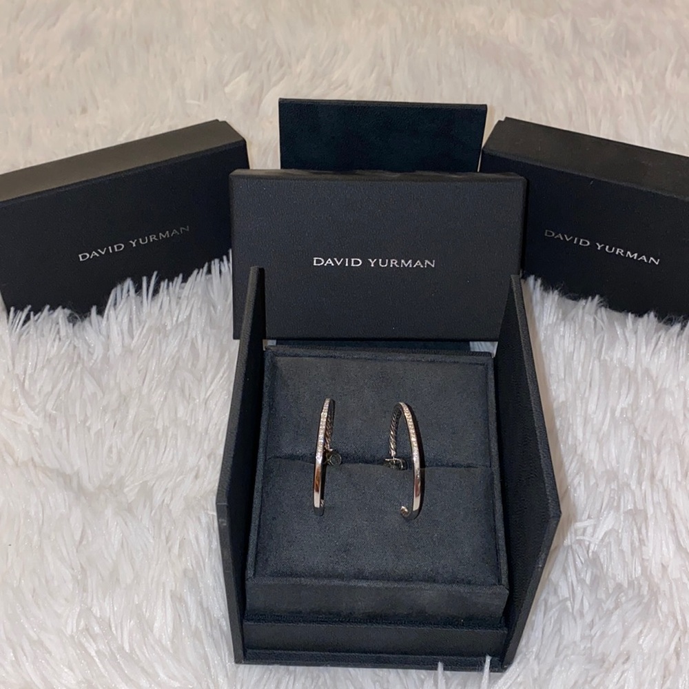 David Yurman Large Hoop Earrings With Pave Diamonds
